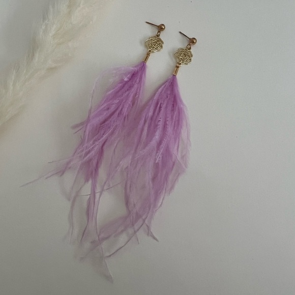 Long Dangle Pink Feather Hippie Chic Earrings - Flirty Boho Chic Earrings - Picture 1 of 15